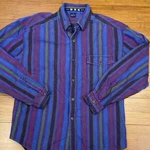 Vintage 90’s Basic 955 Jeans Striped 100% Cotton Button Up Shirt size Medium